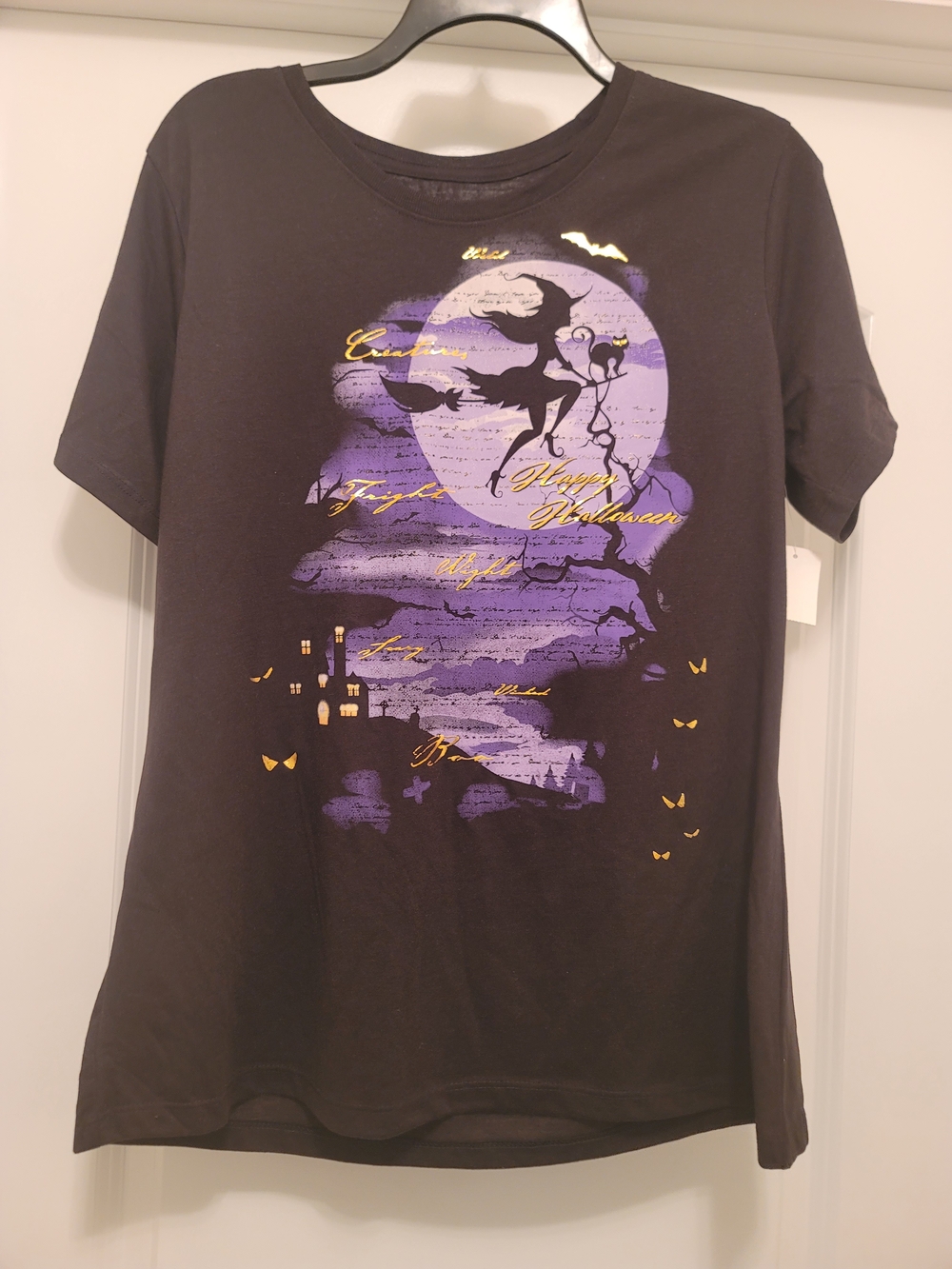 Witch Moonlight Themed Black Graphic Tee (Women: Large, 12-14)